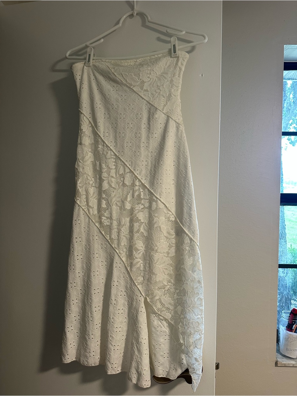 Strapless White Lace Midi Dress